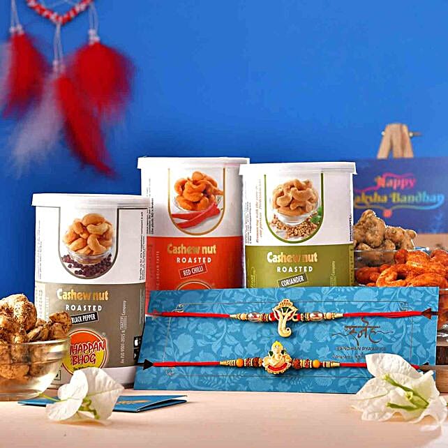 Ganesha Rakhi Set And Assorted Cashews Argentina Gift Ganesha Rakhi