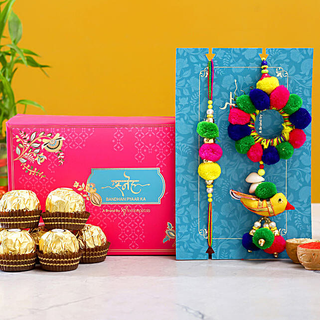 Pom Pom Ethnic Lumba Rakhi Set With Pcs Ferrero Rocher Australia