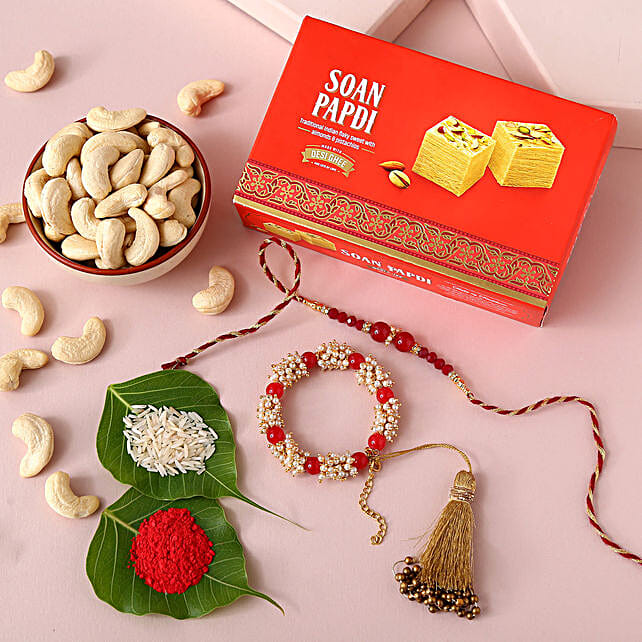 Sneh Red Rakhi Set With Soan Papdi Cashews Australia Gift Sneh Red