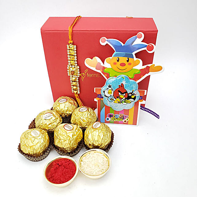 Rakhi With Ferrero Rocher Pieces Combo Canada Gift Rakhi With