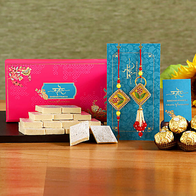 Rajasthani Lumba Rakhi Set And Kaju Katli With Ferrero Rocher Canada