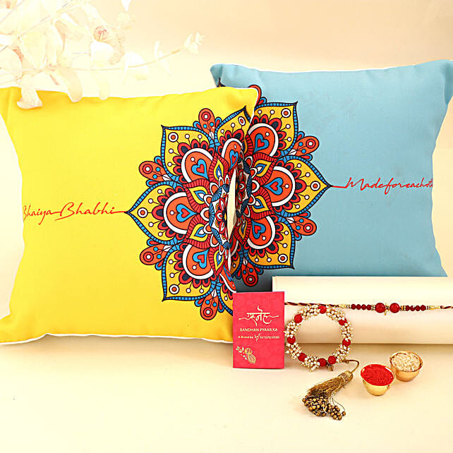 Sneh Beads Bhaiya Bhabhi Rakhi Set Rangoli Design Cushions Canada