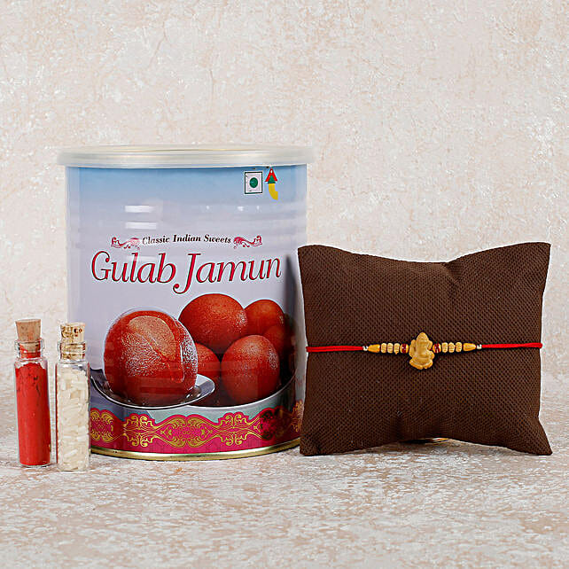 Buy Send Ganesha Rakhi Gulab Jamun Combo Online Fnp