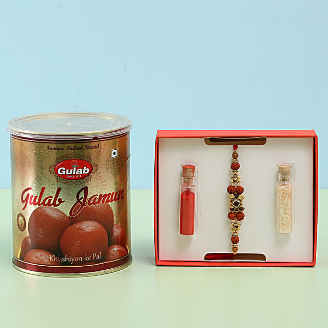 Buy Send Rudraksh Rakhi Kg Gulab Jamun Combo Online Fnp