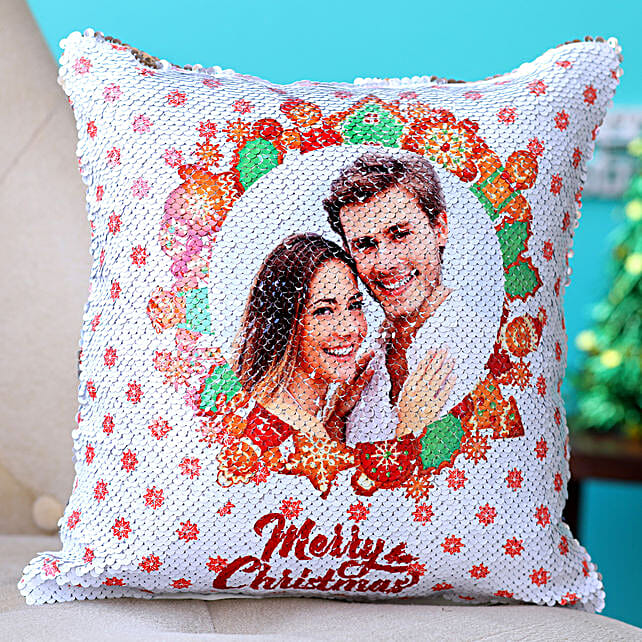 Buy Send Merry Christmas Personalised Sequin Cushion Online FNP