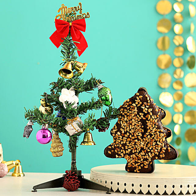 Buy Send DIY Xmas Special Tree Choco Walnut Cake Online FNP