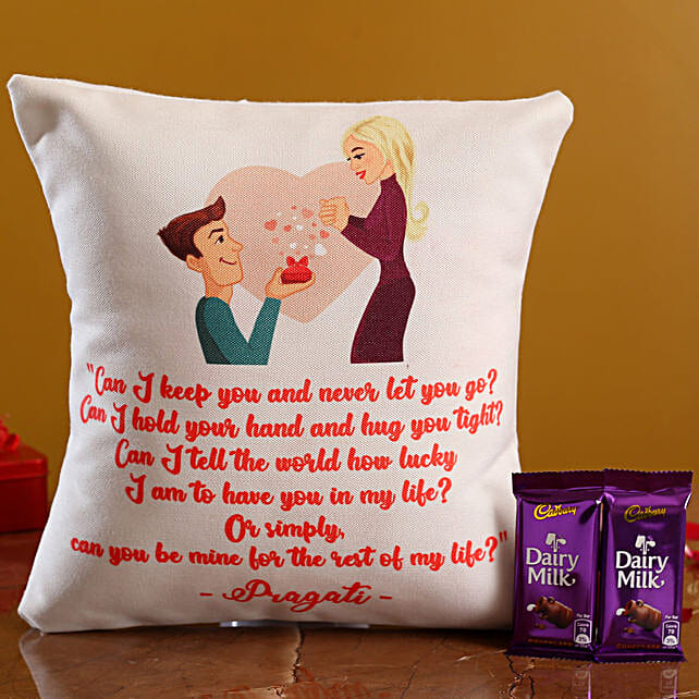 Buy Send Propose Day Personalised Cushion And Cadbury Dairy Milk Online