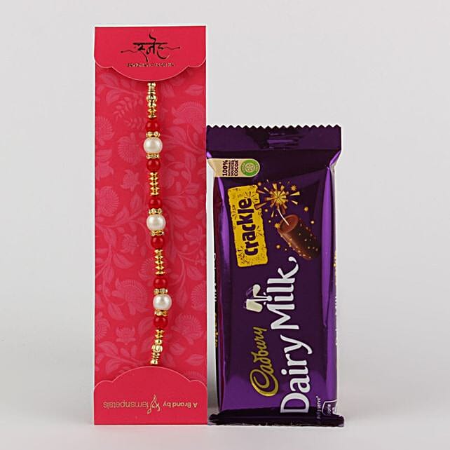 Buy Send White N Red Pearl Rakhi With Crackle Chocolate Mp Online Fnp