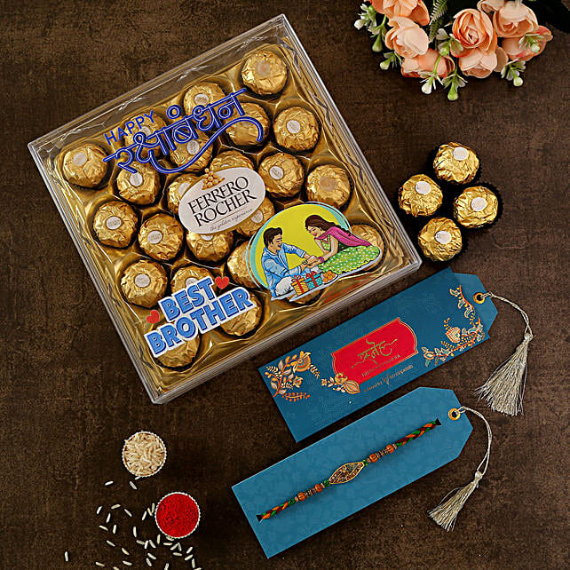 Buy Send Meenakari Rakhi Printed Ferrero Rocher Box Online Fnp