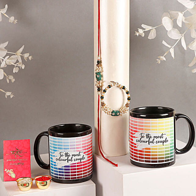 Buy Send Sneh Pearl Bhaiya Bhabhi Rakhi Set N Couple Mugs Online Fnp