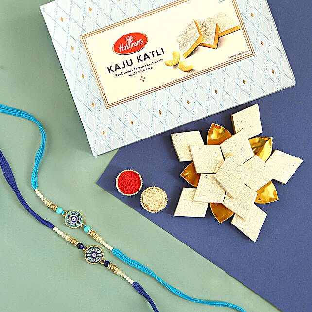 Buy Send Sneh Evil Eye Rakhi N Haldiram Kaju Katli Online Fnp