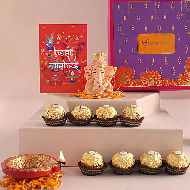 Buy Send Ganesha Idol Diya With Ferrero Rocher Online Fnp