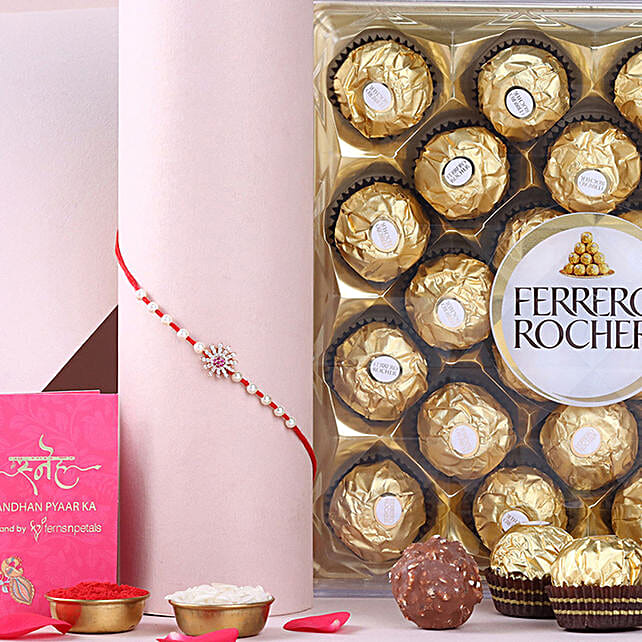 Buy Send Sneh American Diamond Floral Rakhi Ferrero Rochers Online Fnp