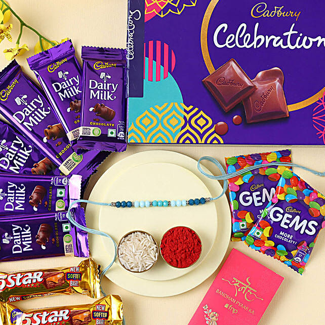 Buy Send Sneh Beads Rakhi With Cadbury Celebrations Online Fnp