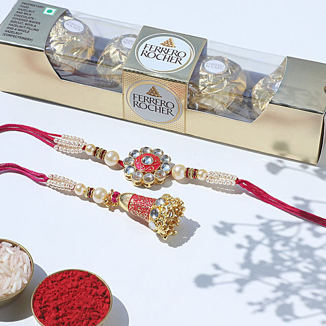 Buy Send Sneh Meenakari Bhaiya Bhabhi Rakhi With Ferrero Rocher T