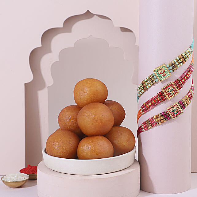 Buy Send Sneh Meenakari Rakhi With Gulab Jamun Online Fnp