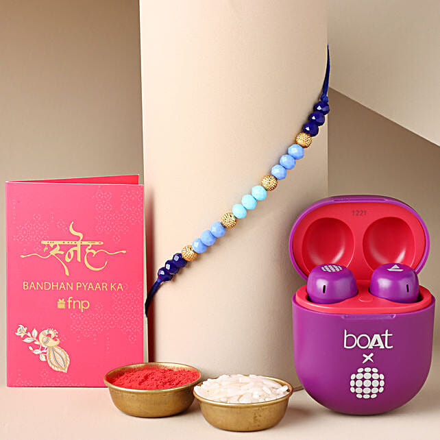 Buy Send Sneh Ethnic Beads Rakhi With BoAt Airdopes 381 Online FNP