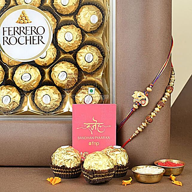 Buy Send Sneh Devotional Rakhi Set And Ferrero Rocher Gift Online Fnp