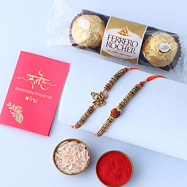 Sneh Devotional Rakhi Set With Ferrero Rocher Singapore Gift Sneh