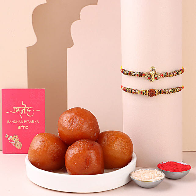 Sneh Ganesh Face Rakhi With White And Red Bead Rakhi Singapore Gift