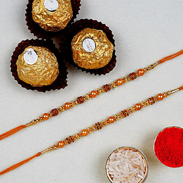 Set Of 2 Rakhis And 3 Pcs Ferrero Rocher Uae Gift Set Of 2 Rakhis And