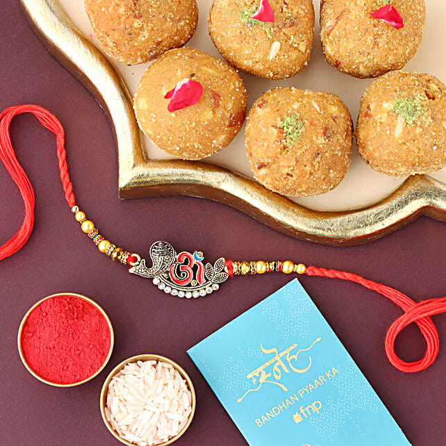 Sneh Embellished Om Rakhi Besan Laddoos Uae Gift Sneh Embellished