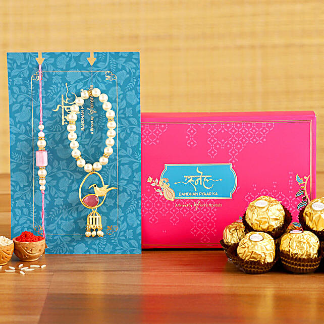 Caged Bird Bracelet Lumba Rakhi Set With 3 Pcs Ferrero Rocher Usa