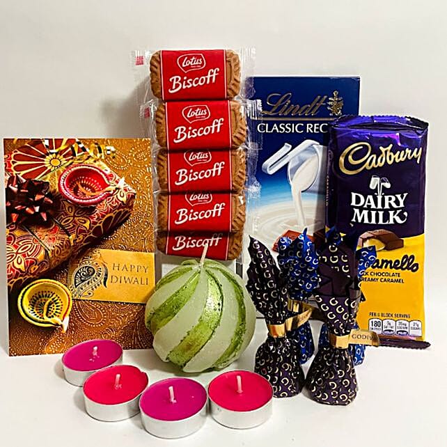 Green Candle And Sweet Treats Diwali Hamper Usa Gift Green Candle And