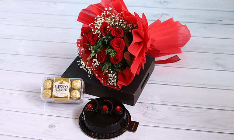 Truffle Cake With Flowers And Chocolates