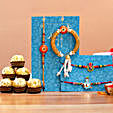 Krishna And Ganesha Rakhi With Orange Pearl Lumba Rakhi Set With 3 Ferrero Rocher