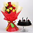 Red Yellow Roses With Truffle Cake