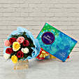 Celebrations with Roses - Bunch of 10 mix colour roses and 119 grams of cadbury celebrations.