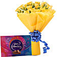 Style Celebration - Bunch of 12 Yellow Roses Packing and box of 119gms cadbury celebration chocolate.