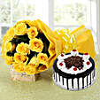 Perfect Combo To Gift - Bunch of 12 Yellow Roses with 500gm Blackforest.