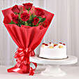 Delightful Divine - Bunch of 6 Red Roses with Pineapple Cake 500gms.