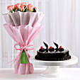 Pink Roses with - Bouquet of 10 pink roses with in paper packing and 500 grams of truffle gifts