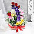 Mixed Roses Arrangement With Dairy Milk Chocolates