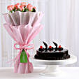 Chocolate Truffle Cake & Pink Roses Bouquet