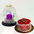 Gorgeous Forever Purple Rose In Glass Dome Purple With Mini Cheese Cake
