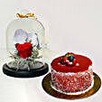 Red Forever Rose In Glass Dome With Mini Cheese Cake