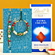 Green Pearl And Lumba Rakhi Set With Lindt