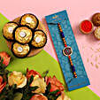 Meenakari Pearl Designer Rakhi With 3 Ferrero Rocher