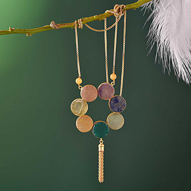 gold necklace with semi precious stones