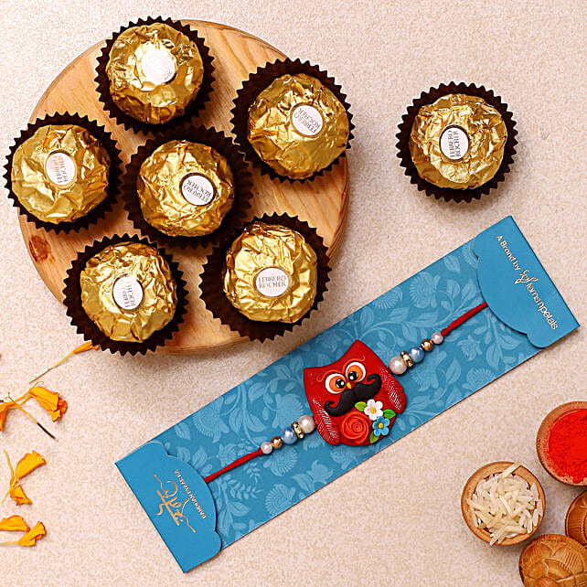 Maroon Owl Kids Rakhi And 3 Pcs Ferrero Rocher australia | Gift Maroon ...