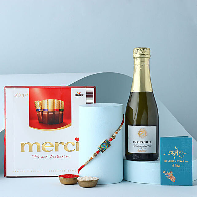 Sneh Ethnic Rakhi & Wine Gift australia Gift Sneh Ethnic Rakhi & Wine