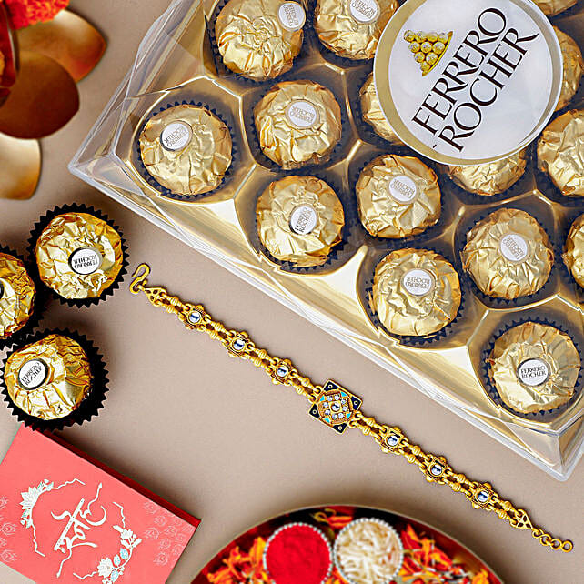 Golden Glamour Bracelet Rakhi With Ferrero Rocher Gift Set Bahrain 