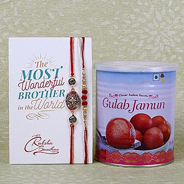 Set Of 2 Rakhi With Tempting Gulab Jamun canada | Gift Set Of 2 Rakhi ...