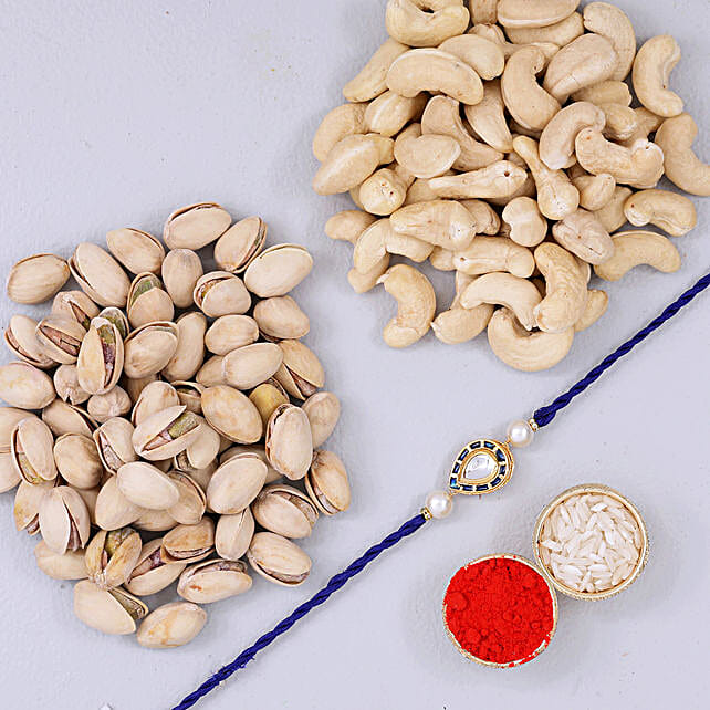 Assorted Dry Fruits N Kundan Drop Blue Rakhi canada Gift Assorted Dry