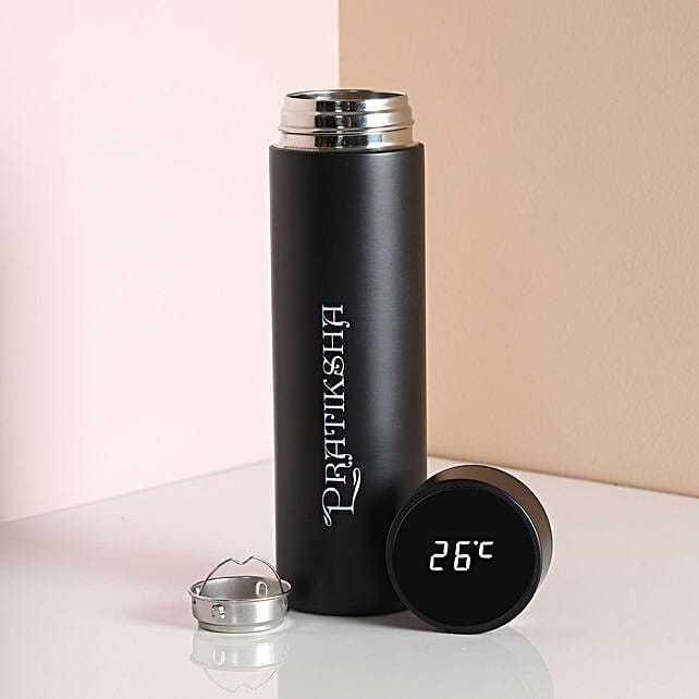 Personalised Temperature Display Black Water Bottle canada | Gift ...