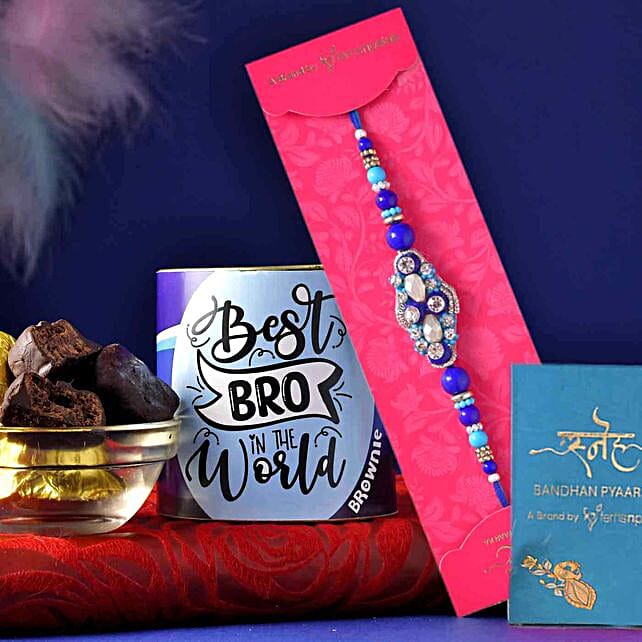 Stone Studded Rakhi And Chocolate Brownies egypt Gift Stone Studded